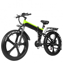 HMEI Bike HMEI Electric Bikes for Adults Folding 1000W Electric Bike For Adults 26" Fat Tire 25 Mph, Removable Lithium Battery Mountain Double Shock Foldable Ebike (Color : Green, Size : 48V 12.8Ah Battery)