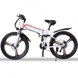 HMEI Folding Electric Mountain Bike HMEI Folding Electric Bike for Adults 250W / 500W / 1000W Motor 48V / 12. 8Ah Removable Battery 26“ Electric Bike Snow Beach Mountain Ebike for Women and Men (Color : White, Size : 12.8A battery)