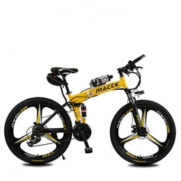 HSART Folding Electric Mountain Bike HSART Electric Mountain Bike, 12Ah High-Efficiency Lithium Battery-Range of Mileage 30-50Km-High Carbon Steel 26-Inch Electric Bicycle, Disc Brake, Yellow