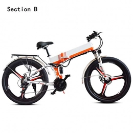 HWOEK Folding Electric Mountain Bike HWOEK Adults Mountain Electric Bike, 350W Motor 48V Removable Battery 26'' City Folding Electric Bike Dual Disc Brakes with Back Seat 21 Speed Transmission Gears, Orange, A