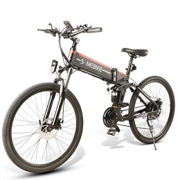 HWOEK Folding Electric Mountain Bike HWOEK Electric Mountain Bike, 26" City Folding Electric Bike Removable 48V / 10Ah Battery with 7-Speed Suspension Fork Front Suspension Dual Disc Brakes, Black, Spoke wheel