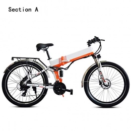 HY-WWK Bike HY-WWK Adults Mountain Electric Bike, 21 Speed 350W Motor 48V Removable Battery 26'' City Folding E-Bike Dual Disc Brakes with Back Seat, Black, A, Orange