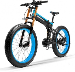 IMBM Folding Electric Mountain Bike IMBM T750Plus New Electric Mountain Bike 5-Level Pedal Assist Sensor, Powerful Motor, 48V 14.5Ah Li-ion Battery Upgraded to Downhill Fork Snow Bike (Color : Black Blue, Size : 500W+1 Spare Battery)