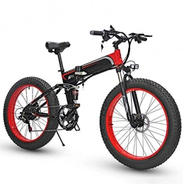 Jieer Folding Electric Mountain Bike JIEER Folding Electric Bikes for Adults, Mountain Bike 7 Speed Steel Frame 26 Inches Wheels Dual Suspension Folding Bike E-Bike Lightweight Bicycle for Unisex-Red