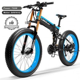 LANKELEISI Folding Electric Mountain Bike LANKELEISI T750plus 26'' Folding Electric Fat Bike Snow Bike, Bafang 750W Motor, Top Brand Lithium Battery, Optimized Operating System (Blue B, 14.5Ah)