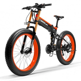 LANKELEISI Folding Electric Mountain Bike LANKELEISI T750Plus New Electric Mountain Bike 5-Level Pedal Assist Sensor, Powerful Motor, 48V 14.5Ah Li-ion Battery Upgraded to Downhill Fork Snow Bike (Black Red, 500W Standard)