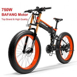 LANKELEISI Folding Electric Mountain Bike LANKELEISI T750Plus New Electric Mountain Bike 5-Level Pedal Assist Sensor, Powerful Motor, 48V 14.5Ah Li-ion Battery Upgraded to Downhill Fork Snow Bike (Black Red-BF, 750W)