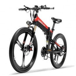 LANKELEISI Folding Electric Mountain Bike LANKELEISI XT600 26'' Folding Ebike 400W 48V 14.5Ah Removable Battery 21 Speed Mountain Bike 5 Level Pedal Assist Lockable Suspension Fork (Black Red, 14.5Ah + 1 Spare Battery)