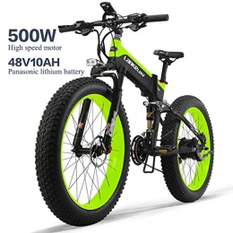 LANKELEISI Folding Electric Mountain Bike LANKELEISI XT750PLUS 48V10AH 500W Powerful Electric Bike 26 '' 4.0 Fat Tire Ebike Shimano 27 Speed Snow MTB Folding Electric Bike for Adult Female / Male (Green)