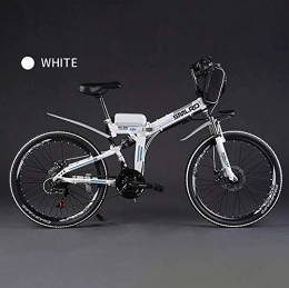 LOO LA Bike LOO LA 26 Inch Lightweight Folding Mountain Bike for Adults, 26" 48V 8Ah 350W Removable Lithium-Ion Battery Folding Electric Bike MTB Dirtbike, Electronic disc brake Shimano 7 speed, White