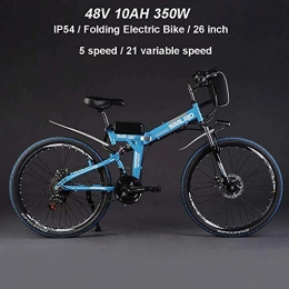 MXCYSJX Folding Electric Mountain Bike MXCYSJX Ebikes for Adults, Folding Electric Bike MTB Dirtbike, 26" 48V 10Ah 350W IP54 Waterproof Design, Easy Storage Foldable Electric Bycicles for Men, Blue