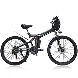 QTQZ Folding Electric Mountain Bike QTQZ Multi-purpose Electric Bike 350W 26'' 48V Portable Urban Folding E-Bike Unisex Adults Trekking MTB IP54 Waterproof Design Ebike Removable Battery Daily Travel Blue (Color : Black)