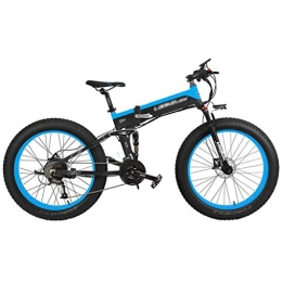 QX Folding Electric Mountain Bike qx Scooter 26 inch 1000W / 500W Folding E Fat Bike, Adopt 48V 10Ah / 14.5Ah Lithium Battery, with Big Bike Computer, Pedal Assist Electric Mountain Bike Snow Bike, Black Blue