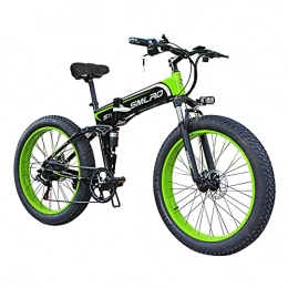 SAWOO Bike SAWOO Electric Mountain Bike 26 Inch Folding Ebike 1000w Fat Tyre E-bike, 48V 15Ah Removable Battery Snow Electric Bicycle (green)