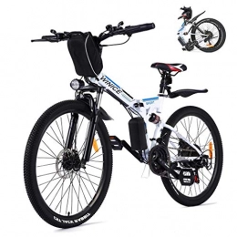 Vivi Folding Electric Mountain Bike Vivi 26" Folding Electric Bike For Adults, 250W Mountain E-Bike, 36V 8AH Removable Battery 21 Speed Electric Bicycle, Full Shock Absorption (White blue)