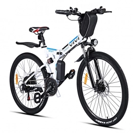 Vivi Folding Electric Mountain Bike VIVI 26 Inch Electric Bike for Adult, Electric Mountain Bike, 350W Folding E-bike E-MTB, Removable 36V / 8Ah Li-Ion Battery, Full-Suspension, 21 Speed Gears Foldable Electric Bicycle (White-E-MTBs)