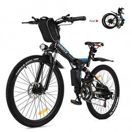 Vivi Folding Electric Mountain Bike Vivi Electric Bikes for Adults 26'' Electric Mountain Bike 250W Folding Bike with Removable 8Ah Battery, Professional 21 Speed Gears, Full Shock Absorption (26in-Black)