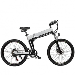 WXDP Folding Electric Mountain Bike WXDP Self-propelled Adult Electric Mountain Bike, Aluminum Alloy Frame 26 Inch Folding City E-Bike Double Disc Brakes 7-Speed ​​48V Removable Battery, Silver, A 10AH