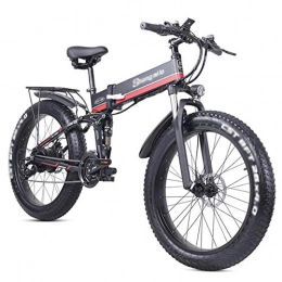 XBSLJ Folding Electric Mountain Bike XBSLJ Electric Bikes, Folding Bikes Electric mountain bike 1000w full suspension foldable for Sports Outdoor Cycling Travel Commuting Adults and Teens-Red