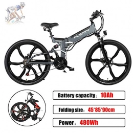 ZJGZDCP Folding Electric Mountain Bike ZJGZDCP Electric Folding Mountain Bike With Removable 48V / 10AH Lithium-Ion Battery 480W Motor Electric E-Bike Road Mountain Snow Commute Electric Bike (Color : Grey)