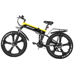 ZPAO Folding Electric Mountain Bike ZPAO 26 Inch Fat Bike 1000W Folding Electric Bicycle 21 Speed Mountain Bike Top Brand Battery LCD Display With USB (Black Yellow, 48V 12.8Ah)