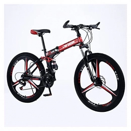 LHQ-HQ Folding Mountain Bike 21 Speed Folding Mountain Adult Bike 26" Wheel Dual-Suspension Dual Disc Brake High-Carbon Steel Frame Loading 265 Lbs for Height 5.2-6Ft, B