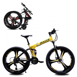 SHUI Folding Mountain Bike 24 Inch Foldable Mountain Bike, 3-Spoke Anti-Slip MTB, Fashion Bicycle for Man / Woman / Teen, 21 / 24 / 27 Speed Optional Yellow-21sp