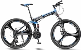 DPCXZ Bike 24 Inch Folding Mountain Bike for Teens, Mountain Bike Three Knife Wheel 21-Speed 24-Inch Wheel Double Disc Brake Full Suspension Anti-Slip Carbon Steel Frame MTB Bikes Blue, 26 inches