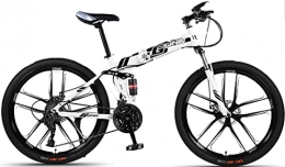 DPCXZ Bike 24In Folding 6-Spoke Mountain Bike, Full Suspension Mountain Bike, Foldable MTB Bicycle, 21-Speed Rear Derailleur Disc Brakes Mountain Bike, Men and Women's Outdoor White, 24 inches