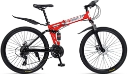 DPCXZ Bike 26 Inch Foldable Mountain Bike 21 Speed Folding Bikes for Adult Spoke Wheel Bicycles for Men and Women Full Suspension, High Carbon Steel Frame Mens Bicycle, Road Bikes for Adults red, 26 inches