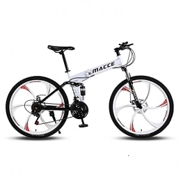 SHUI Folding Mountain Bike 26 Inch Folding Mountain Bike, 21 / 24 / 27 Speed 3 / 6 / Full Spoke MTB, Thicken Tube Wall, Stable Performance, High Strength, Strong Load White-6 spoke 24sp