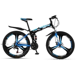 AYDQC Folding Mountain Bike 26 Inch Folding Mountain Bike, 21 Speed Mountain Trail Bicycle, Double Disc Brakes Mountain Bike, 3 Knife Wheel MTB, Black Blue fengong