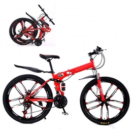 26 Inch Folding Mountain Bike for Adults Men and Women, Mountain Dirt Bike 27-speed Dual-shock Comfortable Mountain Bike with Disc Brake for Commuting City Track Riding,Red