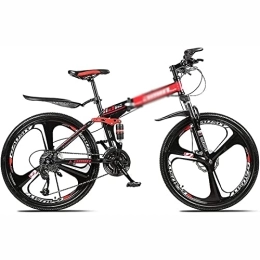 KOSFA Folding Mountain Bike 26 Inch Folding Mountain Bike for Men Women 21 / 24 / 27 / 30 Speed Bicycle MTB Lightweight Carbon Full Suspension Anti-Slip Steel Frame with Double Disc Brake, Red, 21 Speed