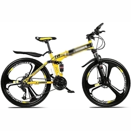 KOSFA Folding Mountain Bike 26 Inch Folding Mountain Bike for Men Women 21 / 24 / 27 / 30 Speed Bicycle MTB Lightweight Carbon Full Suspension Anti-Slip Steel Frame with Double Disc Brake, Yellow, 30 Speed