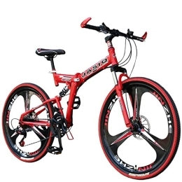 TAURU Folding Mountain Bike 26“ Thick Wheel Mountain Bike, 21 Speed Bicycle, Adult Fat Tire Mountain Trail Bike, Foldable Frame, High-carbon Steel Frame Dual Full Suspension Dual Disc Brake