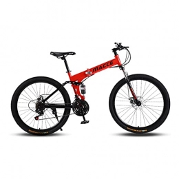 LHQ-HQ Bike 26" Wheel 24 Speed Folding Mountain Adult Bike Dual Disc Brake Dual-Suspension High-Carbon Steel Frame Loading 353 Lbs for Height 5.2-6Ft, B