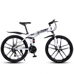 FREIHE Bike 26In 24-Speed Mountain Bike for Adult, Lightweight Aluminum Full Suspension Frame, Suspension Fork, Disc Brake, White, E