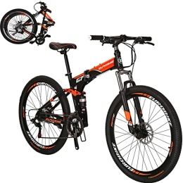 EUROBIKE Folding Mountain Bike 27.5 inches Full Suspension Folding Mountain Bike 21 Speed Foldable Bicycle Men or Women MTB for Afult (Orange 2)