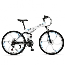 AZXV Folding Mountain Bike Adult Foldable Mountain Bike Full Suspension Dual Disc Brakes Mountain Bike 26-Inch Wheels，21 / 24 / 27 Speed Drivetrain，soft Tail Frame，Hydraulic Disc Brakes，Adjustabl white blue-21