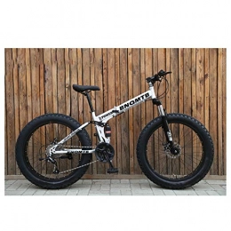 ACDRX Folding Mountain Bike Adult Folding Mountain Bikes Fat Tire 26 Inch 24 Speeds, Double Disc Brake Dual-Suspension Beach Bike, High Carbon Steel Sport Bike, Mountain Trail Bicycle All-Terrain, silver