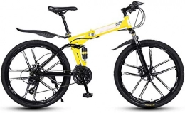 LAMTON Folding Mountain Bike Adult Mountain Bike 26" Full Suspension 21 Speed Mens Womans Folding Mountain Bike Bicycle High Carbon Steel Frames City Commuter Bicycle Perfect for Road Or Dirt Trail Touring ( Color : Yellow )