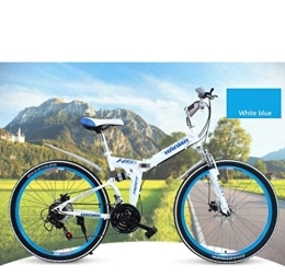GUOE-YKGM Bike Adult Mountain Bikes 24 / 26 Inch Mountain Trail Bike High Carbon Steel Full Suspension Frame Folding Bicycles 21 Speed ​​Gears Disc Brakes Mountain Bicycle ( Color : Blue White , Size : 24inch )