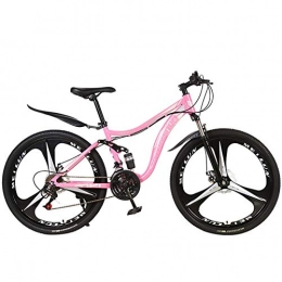 FXMJ Folding Mountain Bike Adult Mountain Bikes 26 Inch Mountain Trail Bike, Full Suspension Frame Bicycles, 27 Speed Gears Dual Disc Brakes Mountain Bicycle, Pink