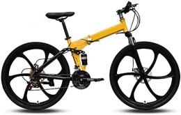 HFM Folding Mountain Bike Adult Mountain Bikes, Mountain Bicycle 26 Inch Steel Carbon Mountain Trail Bike High Carbon Steel Full Suspension Frame Folding Bicycles, Yellow