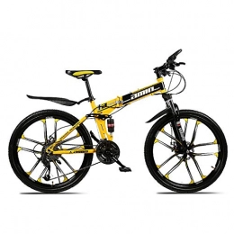 TTW Bike Adults Folding Mountain Bike 24 / 26 Inch High Carbon Soft Tail Bicycle 21 / 24 / 27 / 30 Speeds Dual Disc Brakes Off-road Shock Absorber Bicycle, Yellow, 24 Inch 30S