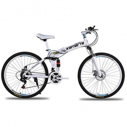 ART-HDeck Folding Mountain Bike ART-HDeck Mountain Bike White 26 inch / 21 speed Steel Frame MTB Bicycle with High cutter wheel Wheel Dual Suspension Folding Bike Disc Brake Mountain Bike for Adult