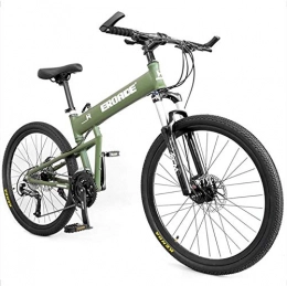 AYHa Folding Mountain Bike AYHa Adult Kids Mountain Bikes, Aluminum Full Suspension Frame Hardtail Mountain Bike, Folding Mountain Bicycle, Adjustable Seat, Green, 26 Inch 30 Speed