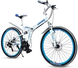 AYHa Folding Mountain Bike AYHa Adults Folding Bikes, High-Carbon Steel Double Disc Brake Folding Mountain Bike, Dual Suspension Foldable Bicycle, Portable Commuter Bike, White, 24"21 Speed