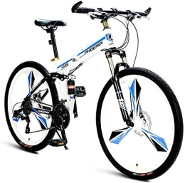 AYHa Folding Mountain Bike AYHa Folding Mountain Bikes, 21-Speed Dual Suspension Alpine Bicycle, Dual Disc Brake High-Carbon Steel Frame Anti-Slip Bikes, Kids Men's Womens Bicycle, White